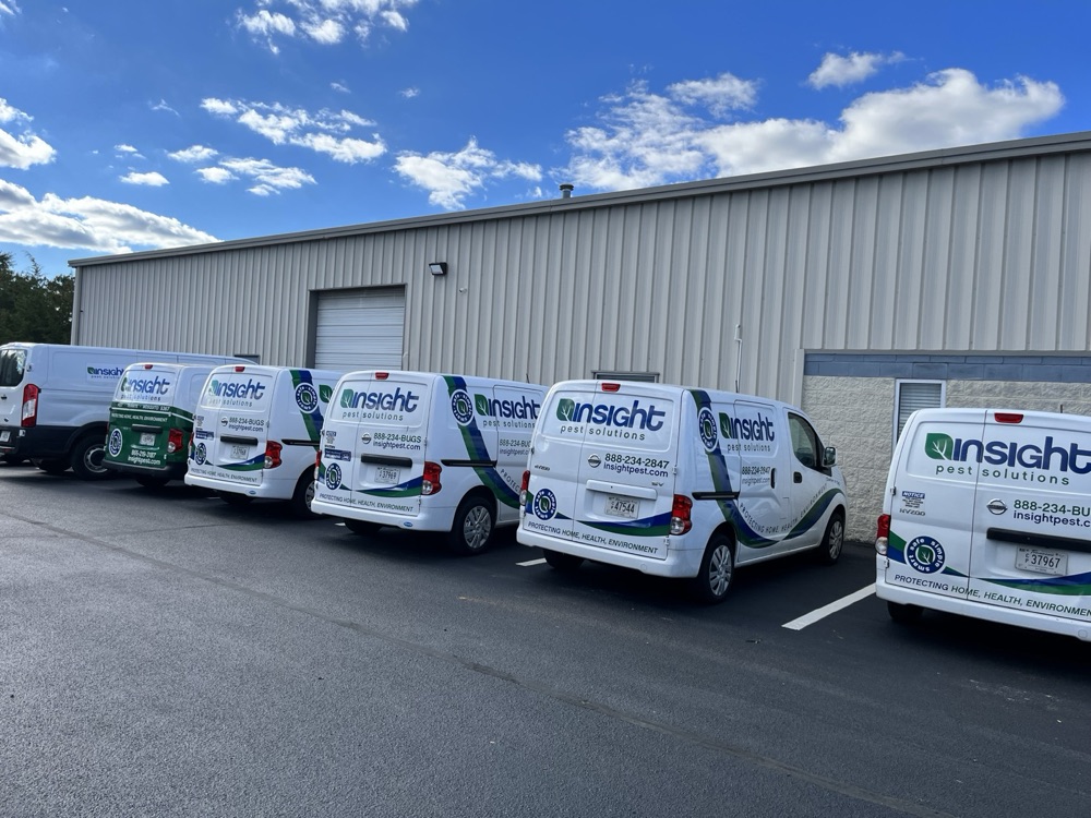 Insight Pest Solutions service vans parked outside a branch office